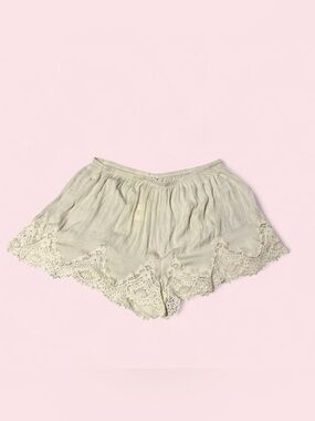 aerie x emily + meritt Colab Cream Lace-Trim Shorts
